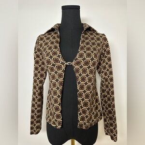 Motel Dark Brown Patterned Long Sleeve Plunge Collared Neckline